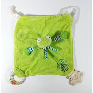 Stephan Baby Frog Security Blanket Lovey Toy Rattle Teether Green Blue Stripes